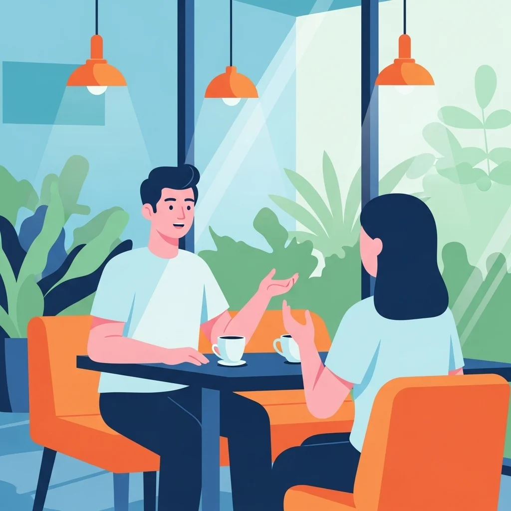 A Filipino virtual assistant talking to a client regarding the website's audit in a cafe while sitting at a table.